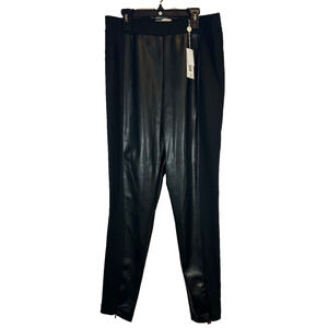 NEW Elie Tahari L High Waisted Faux Leather Front Panel Leggings Black $275 A39